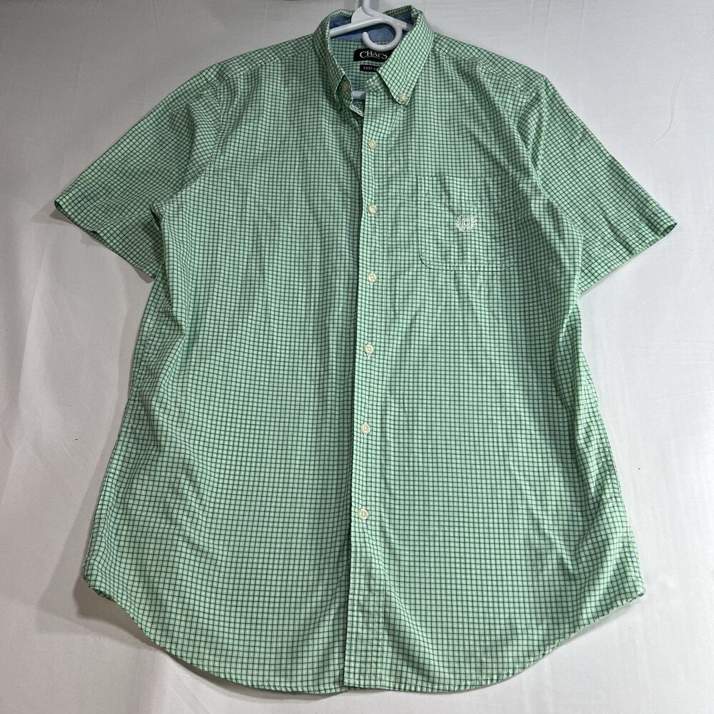 Chaps Easy Care Men's Medium Short Sleeve Button Down Green Gingham